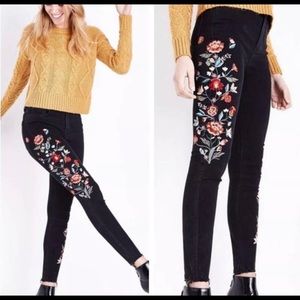 New Look black jeans with flower embroidery